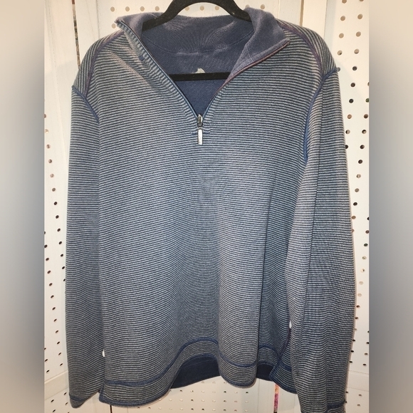 Tommy Bahama Blue Pull Over Reversable Sweater Large 1/4 Zip - Picture 2 of 10